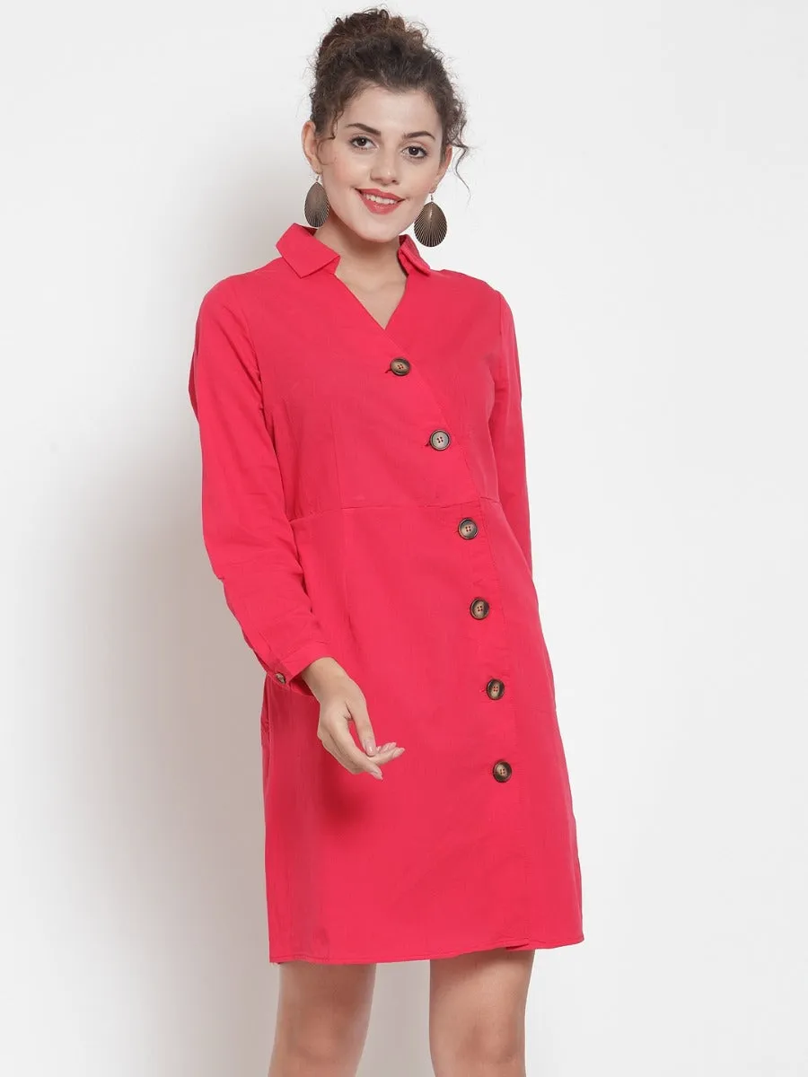 Women Straight Fit Red Collared Tunic