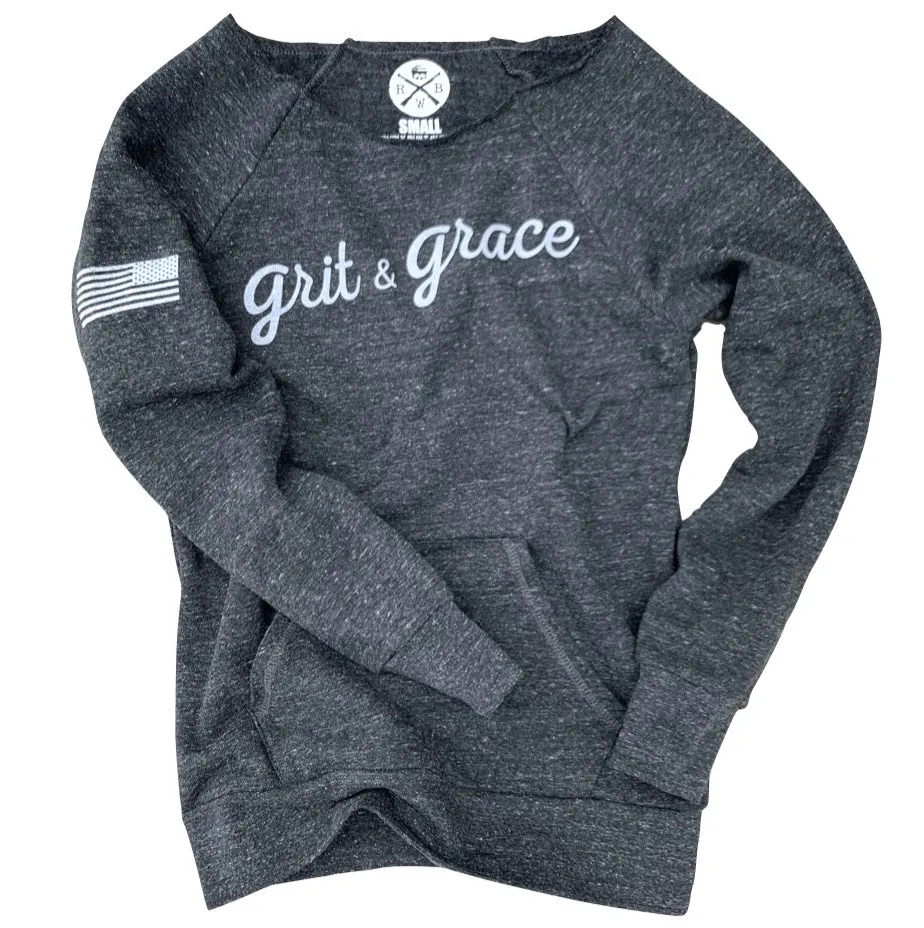 Women's Grit & Grace Ultra-Soft Off-the-Shoulder Sweatshirt (Charcoal)